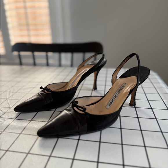 Sample Sale Manolo Blahnik Black 3” size 35.5 Slingback Heels - Picture 1 of 5